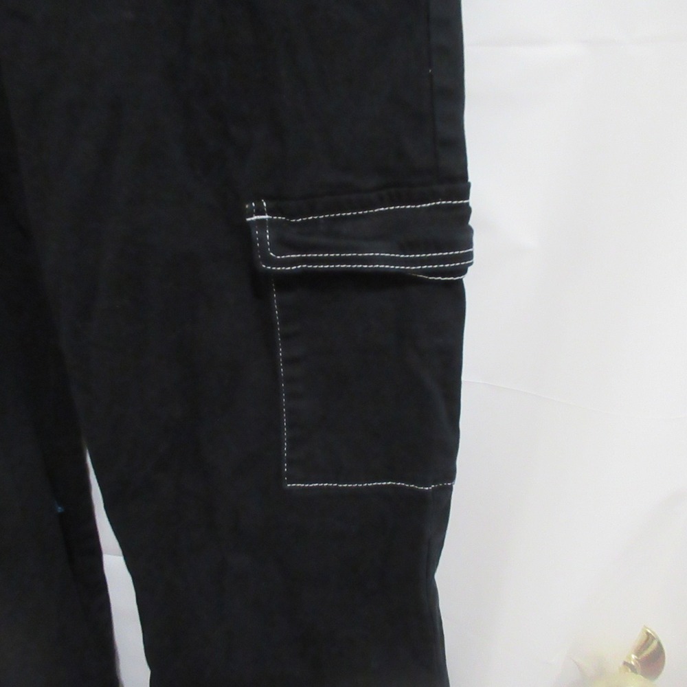Honey Peach Cargo Pants Womens L Black wide leg Contrast Stitch Utility Street - Picture 2 of 5